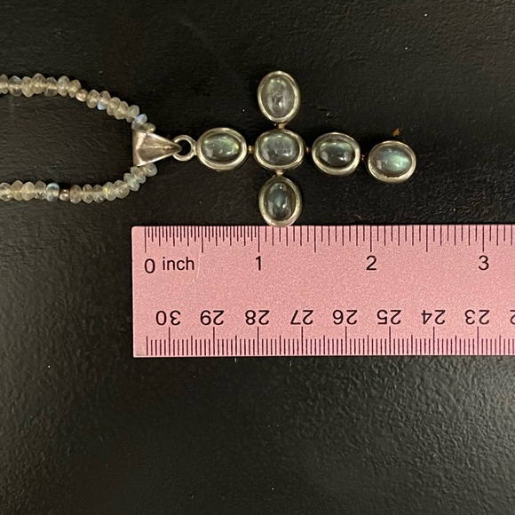 Doug Paulus India Sterling Silver 925 Labradorite Cross Pendant Bead Necklace - Picture 6 of 16